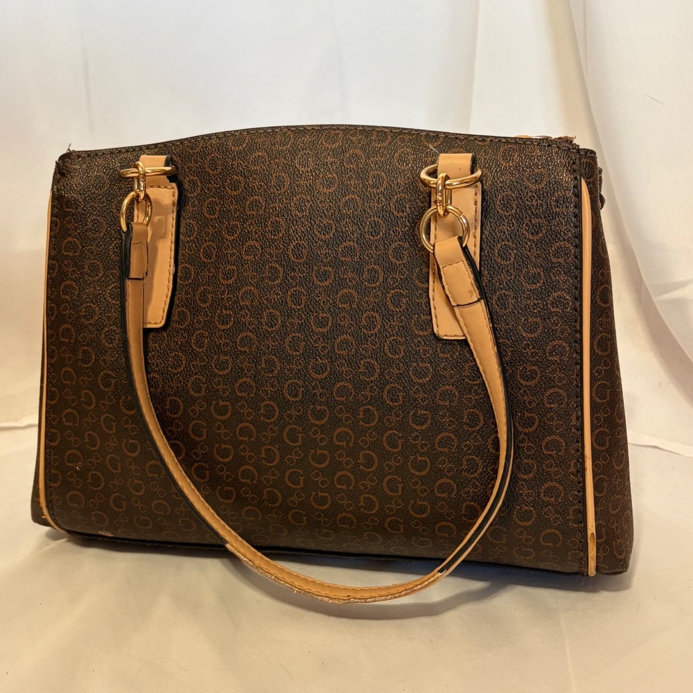Guess Los Angeles Brown Satchel Handbag with Gold Logo design and details purse - Picture 4 of 14